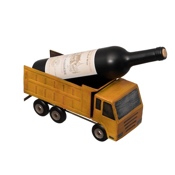 Vintiquewise Decorative Rustic Metal Yellow Single Bottle Truck Wine Holder for Tabletop or Countertop QI004538 - main
